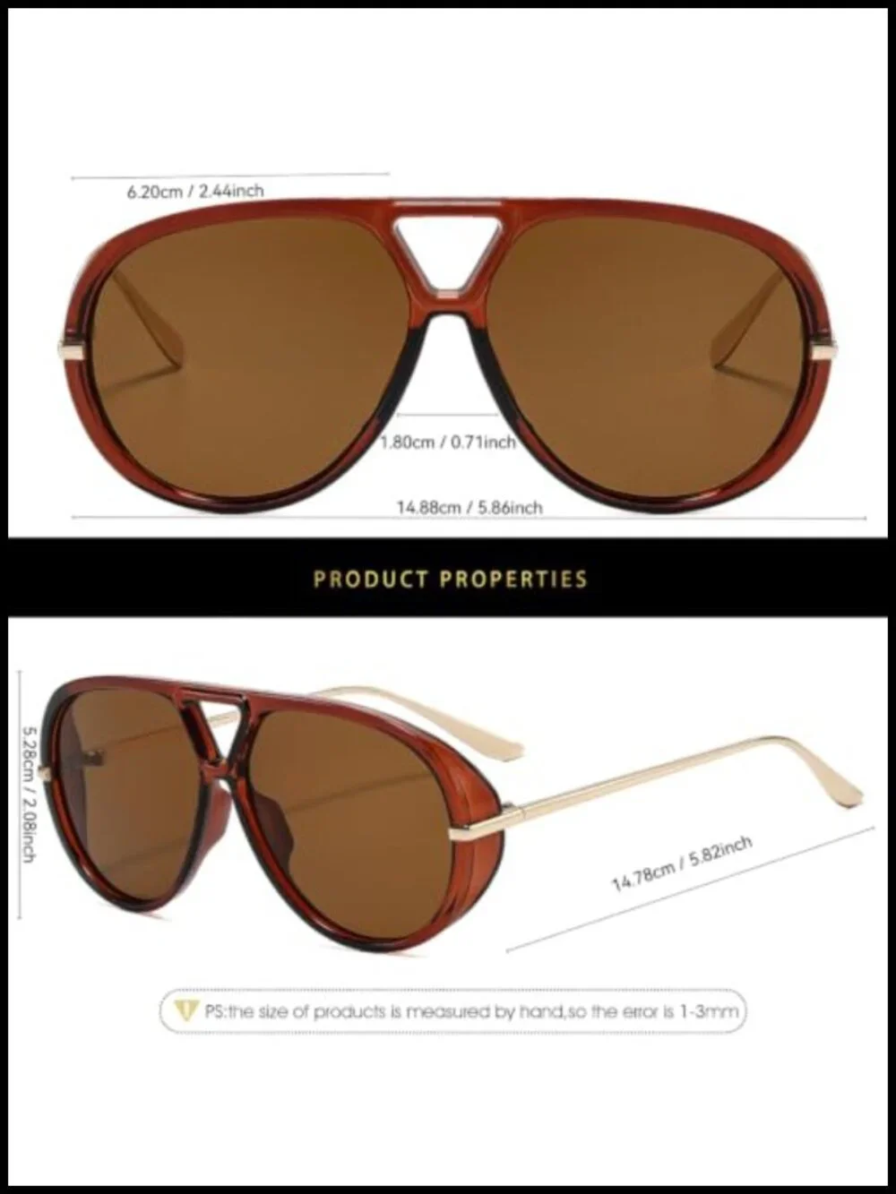 Oversized Retro Aviator Sunglasses UV400 Protection Unisex with Double Bridge
